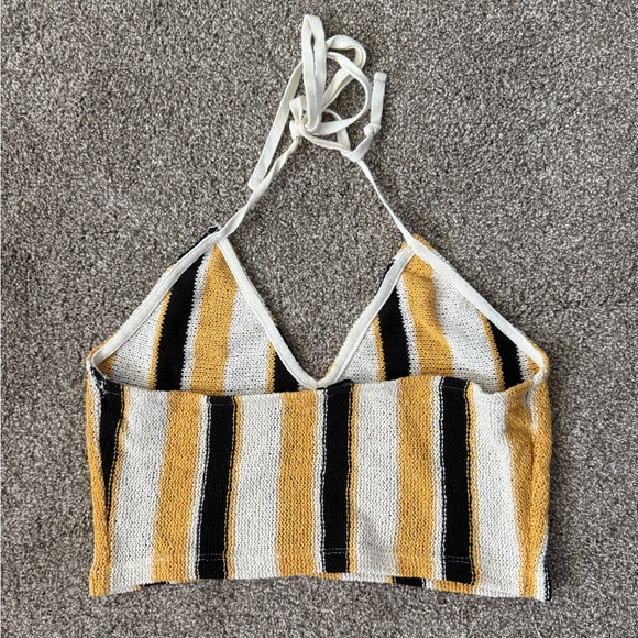ZARA Crop Tank Tika Striped Crochet Knit Halter Tie Back Summer Cropped Top S - Picture 4 of 8